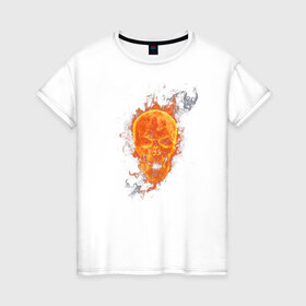 Женская футболка хлопок с принтом Огненный череп в Санкт-Петербурге, 100% хлопок | прямой крой, круглый вырез горловины, длина до линии бедер, слегка спущенное плечо | 
