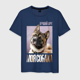 Мужская футболка хлопок с принтом Акита ину, собака в Санкт-Петербурге, 100% хлопок | прямой крой, круглый вырез горловины, длина до линии бедер, слегка спущенное плечо. | 