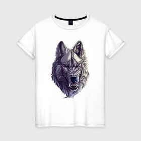 Женская футболка хлопок с принтом волк в Санкт-Петербурге, 100% хлопок | прямой крой, круглый вырез горловины, длина до линии бедер, слегка спущенное плечо | 