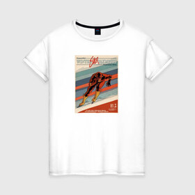 Женская футболка хлопок с принтом конькобежец в Санкт-Петербурге, 100% хлопок | прямой крой, круглый вырез горловины, длина до линии бедер, слегка спущенное плечо | 