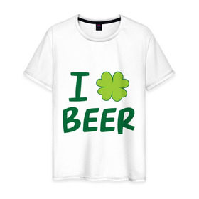 Мужская футболка хлопок с принтом Love beer в Санкт-Петербурге, 100% хлопок | прямой крой, круглый вырез горловины, длина до линии бедер, слегка спущенное плечо. | Тематика изображения на принте: beer | love | ирландия | клевер | патрик | праздник | святой