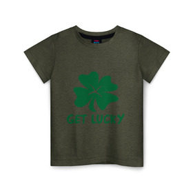 Детская футболка хлопок с принтом Get lucky в Санкт-Петербурге, 100% хлопок | круглый вырез горловины, полуприлегающий силуэт, длина до линии бедер | get lucky | ирландия | клевер | патрик | святой