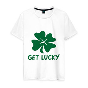 Мужская футболка хлопок с принтом Get lucky в Санкт-Петербурге, 100% хлопок | прямой крой, круглый вырез горловины, длина до линии бедер, слегка спущенное плечо. | Тематика изображения на принте: get lucky | ирландия | клевер | патрик | святой