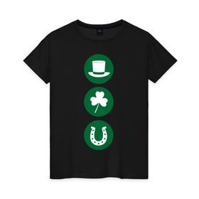Женская футболка хлопок с принтом День святого Патрика в Санкт-Петербурге, 100% хлопок | прямой крой, круглый вырез горловины, длина до линии бедер, слегка спущенное плечо | ирландия | клевер | патрик | подкова | святой | шляпа