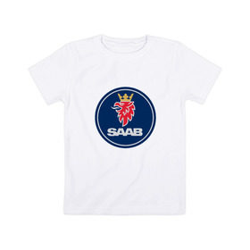 Детская футболка хлопок с принтом Saab в Санкт-Петербурге, 100% хлопок | круглый вырез горловины, полуприлегающий силуэт, длина до линии бедер | Тематика изображения на принте: saabsaab | марка машин