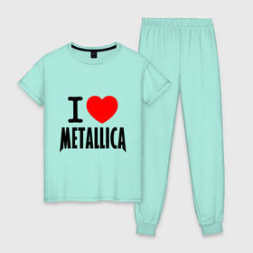 Женская пижама хлопок с принтом I love Metallica в Санкт-Петербурге, 100% хлопок | брюки и футболка прямого кроя, без карманов, на брюках мягкая резинка на поясе и по низу штанин | металлика