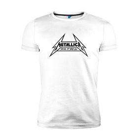 Мужская футболка премиум с принтом Metallica logo в Санкт-Петербурге, 92% хлопок, 8% лайкра | приталенный силуэт, круглый вырез ворота, длина до линии бедра, короткий рукав | металлика