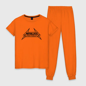 Женская пижама хлопок с принтом Metallica logo в Санкт-Петербурге, 100% хлопок | брюки и футболка прямого кроя, без карманов, на брюках мягкая резинка на поясе и по низу штанин | металлика