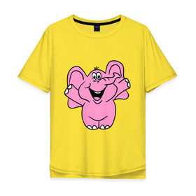 Мужская футболка хлопок Oversize с принтом Розовый слон в Санкт-Петербурге, 100% хлопок | свободный крой, круглый ворот, “спинка” длиннее передней части | слон