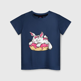 Детская футболка хлопок с принтом Зайка в Санкт-Петербурге, 100% хлопок | круглый вырез горловины, полуприлегающий силуэт, длина до линии бедер | Тематика изображения на принте: бублик | зайка | заяц | кролик | милаха | пончик