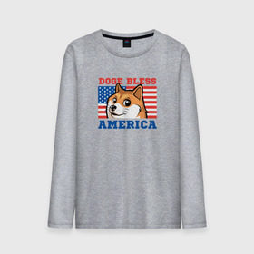 Мужской лонгслив хлопок с принтом Doge bless America в Санкт-Петербурге, 100% хлопок |  | dog | mem | америка | лайка | собака | сша