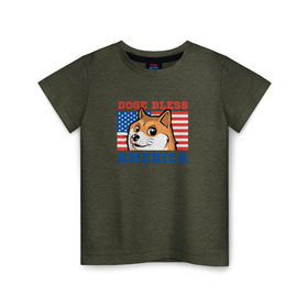 Детская футболка хлопок с принтом Doge bless America в Санкт-Петербурге, 100% хлопок | круглый вырез горловины, полуприлегающий силуэт, длина до линии бедер | dog | mem | америка | лайка | собака | сша