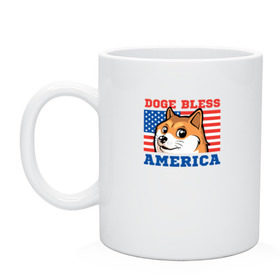 Кружка с принтом Doge bless America в Санкт-Петербурге, керамика | объем — 330 мл, диаметр — 80 мм. Принт наносится на бока кружки, можно сделать два разных изображения | dog | mem | америка | лайка | собака | сша