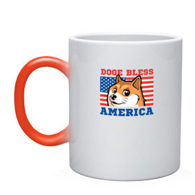 Кружка хамелеон с принтом Doge bless America в Санкт-Петербурге, керамика | меняет цвет при нагревании, емкость 330 мл | dog | mem | америка | лайка | собака | сша