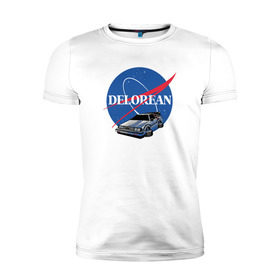 Мужская футболка премиум с принтом Delorean space в Санкт-Петербурге, 92% хлопок, 8% лайкра | приталенный силуэт, круглый вырез ворота, длина до линии бедра, короткий рукав | delorean | космос | наса