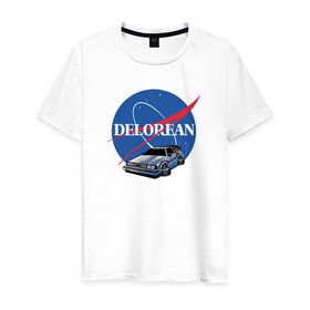 Мужская футболка хлопок с принтом Delorean space в Санкт-Петербурге, 100% хлопок | прямой крой, круглый вырез горловины, длина до линии бедер, слегка спущенное плечо. | delorean | космос | наса