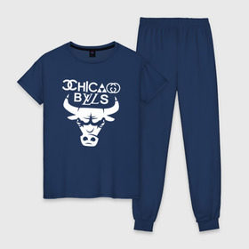 Женская пижама хлопок с принтом Chicago Bulls fun logo в Санкт-Петербурге, 100% хлопок | брюки и футболка прямого кроя, без карманов, на брюках мягкая резинка на поясе и по низу штанин | Тематика изображения на принте: chicago bulls | антибрэнд