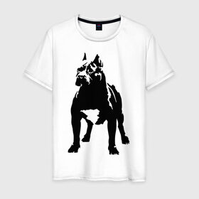 Мужская футболка хлопок с принтом Собака боксер в Санкт-Петербурге, 100% хлопок | прямой крой, круглый вырез горловины, длина до линии бедер, слегка спущенное плечо. | боксер | животные | собака