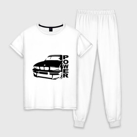 Женская пижама хлопок с принтом BMW Power в Санкт-Петербурге, 100% хлопок | брюки и футболка прямого кроя, без карманов, на брюках мягкая резинка на поясе и по низу штанин | bmw