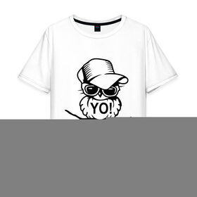 Мужская футболка хлопок Oversize с принтом Сова в кепке в Санкт-Петербурге, 100% хлопок | свободный крой, круглый ворот, “спинка” длиннее передней части | Тематика изображения на принте: сова