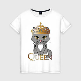 Женская футболка хлопок с принтом Парная футболка королева кошка в Санкт-Петербурге, 100% хлопок | прямой крой, круглый вырез горловины, длина до линии бедер, слегка спущенное плечо | cat | королева | корона | кошка