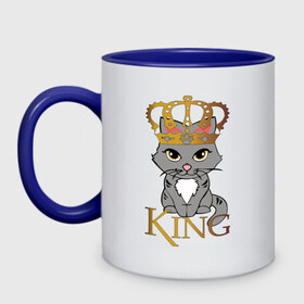 Кружка двухцветная с принтом король кот в Санкт-Петербурге, керамика | объем — 330 мл, диаметр — 80 мм. Цветная ручка и кайма сверху, в некоторых цветах — вся внутренняя часть | cat | king | король | корона | кот