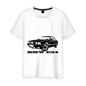 Мужская футболка хлопок с принтом BMW e34 5 series в Санкт-Петербурге, 100% хлопок | прямой крой, круглый вырез горловины, длина до линии бедер, слегка спущенное плечо. | bmw | e34 | бмв