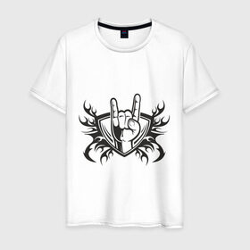 Мужская футболка хлопок с принтом Символ Рока в Санкт-Петербурге, 100% хлопок | прямой крой, круглый вырез горловины, длина до линии бедер, слегка спущенное плечо. | коза | рок | символ