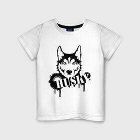 Детская футболка хлопок с принтом Хаски (Husky) в Санкт-Петербурге, 100% хлопок | круглый вырез горловины, полуприлегающий силуэт, длина до линии бедер | Тематика изображения на принте: husky | собака | хаски