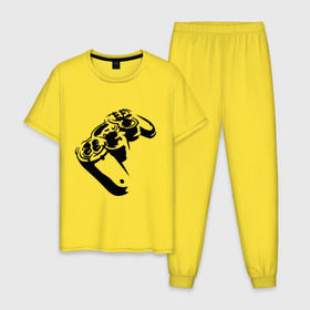 Мужская пижама хлопок с принтом Геймпад (Джойстик) в Санкт-Петербурге, 100% хлопок | брюки и футболка прямого кроя, без карманов, на брюках мягкая резинка на поясе и по низу штанин
 | джойстик