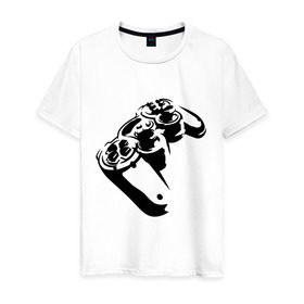 Мужская футболка хлопок с принтом Геймпад (Джойстик) в Санкт-Петербурге, 100% хлопок | прямой крой, круглый вырез горловины, длина до линии бедер, слегка спущенное плечо. | джойстик