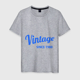 Мужская футболка хлопок с принтом Vintage (since 1980) в Санкт-Петербурге, 100% хлопок | прямой крой, круглый вырез горловины, длина до линии бедер, слегка спущенное плечо. | 1980 | vintage | винтаж
