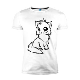 Мужская футболка премиум с принтом Котёнок в Санкт-Петербурге, 92% хлопок, 8% лайкра | приталенный силуэт, круглый вырез ворота, длина до линии бедра, короткий рукав | киса | котенок | кошка