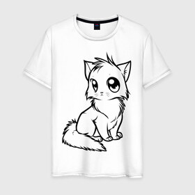 Мужская футболка хлопок с принтом Котёнок в Санкт-Петербурге, 100% хлопок | прямой крой, круглый вырез горловины, длина до линии бедер, слегка спущенное плечо. | киса | котенок | кошка