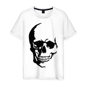 Мужская футболка хлопок с принтом Череп с тенью в Санкт-Петербурге, 100% хлопок | прямой крой, круглый вырез горловины, длина до линии бедер, слегка спущенное плечо. | скелет