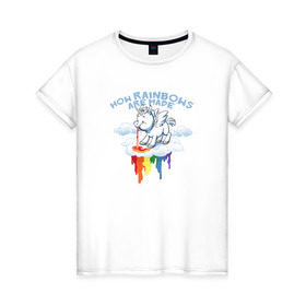 Женская футболка хлопок с принтом Как делается радуга в Санкт-Петербурге, 100% хлопок | прямой крой, круглый вырез горловины, длина до линии бедер, слегка спущенное плечо | : животные | кдинорог | краски | настроение
