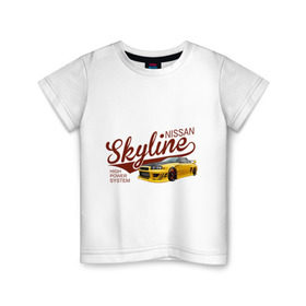 Детская футболка хлопок с принтом Nissan Skyline в Санкт-Петербурге, 100% хлопок | круглый вырез горловины, полуприлегающий силуэт, длина до линии бедер | nissan skyline | авто | автомобилистам | водителям | машина | ниссан | ретро | тачка