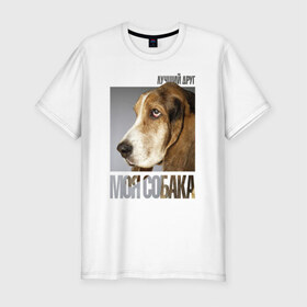 Мужская футболка премиум с принтом Бассет-хаунд в Санкт-Петербурге, 92% хлопок, 8% лайкра | приталенный силуэт, круглый вырез ворота, длина до линии бедра, короткий рукав | drug | бассет хаунд | порода | собака