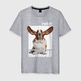 Мужская футболка хлопок с принтом Бассет-хаунд в Санкт-Петербурге, 100% хлопок | прямой крой, круглый вырез горловины, длина до линии бедер, слегка спущенное плечо. | Тематика изображения на принте: drug | бассет хаунд | порода | собака