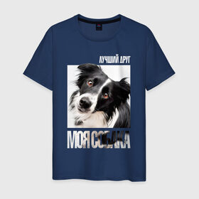 Мужская футболка хлопок с принтом Бордер-колли в Санкт-Петербурге, 100% хлопок | прямой крой, круглый вырез горловины, длина до линии бедер, слегка спущенное плечо. | drug | бордер колли | порода | собака