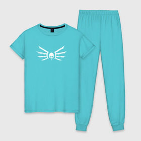 Женская пижама хлопок с принтом Strogg logo в Санкт-Петербурге, 100% хлопок | брюки и футболка прямого кроя, без карманов, на брюках мягкая резинка на поясе и по низу штанин | quake | strogg | логотип строггов