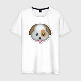 Мужская футболка хлопок с принтом Смайл щенок в Санкт-Петербурге, 100% хлопок | прямой крой, круглый вырез горловины, длина до линии бедер, слегка спущенное плечо. | media | позитив