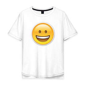 Мужская футболка хлопок Oversize с принтом Смайл улыбающийся в Санкт-Петербурге, 100% хлопок | свободный крой, круглый ворот, “спинка” длиннее передней части | media | позитив