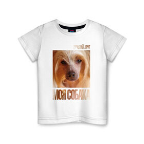 Детская футболка хлопок с принтом Китайская хохлатая собака в Санкт-Петербурге, 100% хлопок | круглый вырез горловины, полуприлегающий силуэт, длина до линии бедер | китайская хохлатая собака | порода | собака