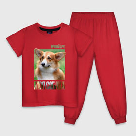 Детская пижама хлопок с принтом Вельш-корги-пемброк в Санкт-Петербурге, 100% хлопок |  брюки и футболка прямого кроя, без карманов, на брюках мягкая резинка на поясе и по низу штанин
 | Тематика изображения на принте: drug | вельш корги пемброк | порода | собака