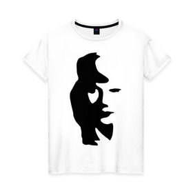 Женская футболка хлопок с принтом саксофонист или девушка в Санкт-Петербурге, 100% хлопок | прямой крой, круглый вырез горловины, длина до линии бедер, слегка спущенное плечо | восприятие | девушка | иллюзия | оптическая иллюзия | саксофонист