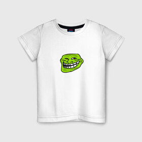 Детская футболка хлопок с принтом Троллфейс (зеленый) в Санкт-Петербурге, 100% хлопок | круглый вырез горловины, полуприлегающий силуэт, длина до линии бедер | троль | улыбка