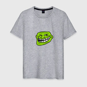 Мужская футболка хлопок с принтом Троллфейс (зеленый) в Санкт-Петербурге, 100% хлопок | прямой крой, круглый вырез горловины, длина до линии бедер, слегка спущенное плечо. | троль | улыбка