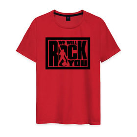 Мужская футболка хлопок с принтом We will rock you в Санкт-Петербурге, 100% хлопок | прямой крой, круглый вырез горловины, длина до линии бедер, слегка спущенное плечо. | @ | we will rock you.png | we will rock youqueen