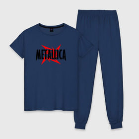Женская пижама хлопок с принтом Metallica logo в Санкт-Петербурге, 100% хлопок | брюки и футболка прямого кроя, без карманов, на брюках мягкая резинка на поясе и по низу штанин | 